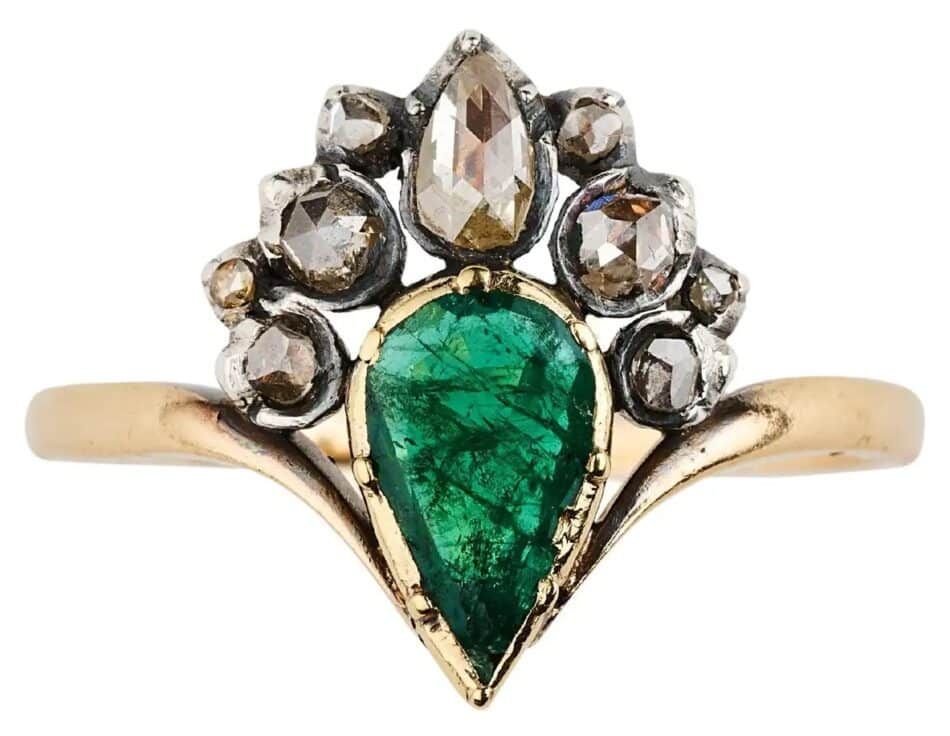 Flaming Heart Emerald and Diamond Ring, 19th century