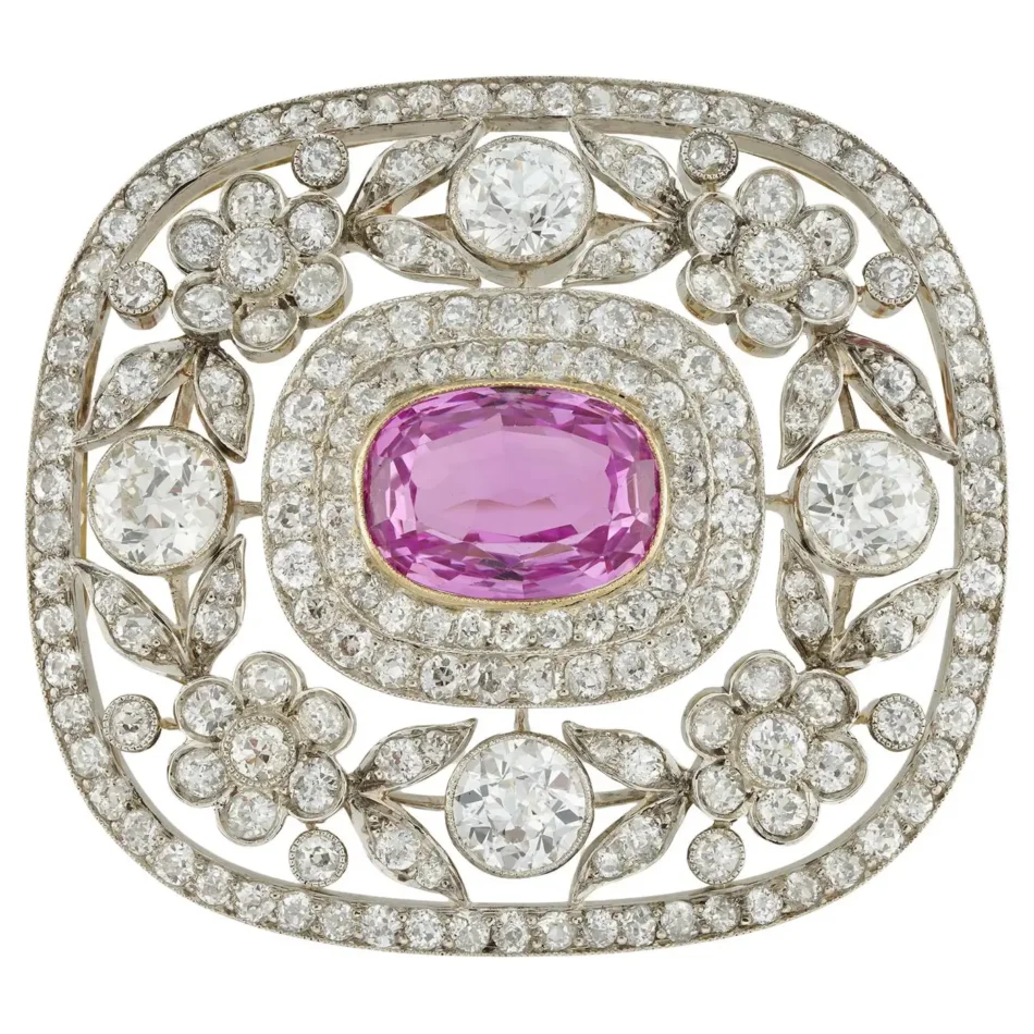Edwardian pink topaz and diamond brooch, 1900