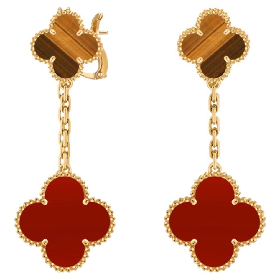 Van Cleef & Arpels Magic Alhambra tiger's eye and carnelian earrings, 2024