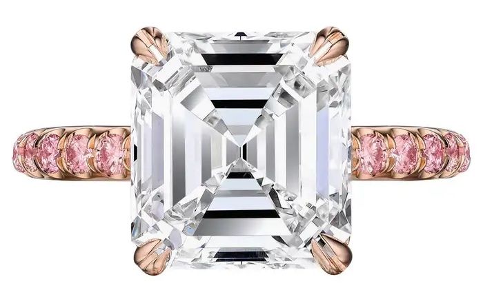 4.54 Carat Asscher Cut Engagement Ring with Natural Pink Diamonds