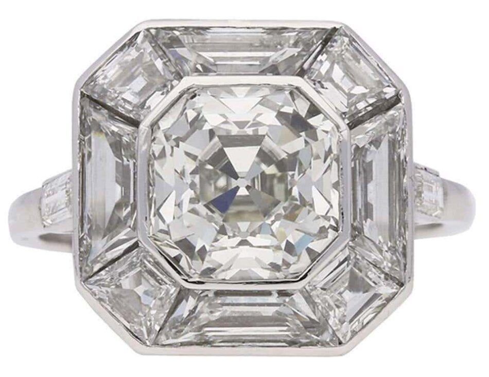 Asscher cut diamond cluster ring, English, ca. 1930