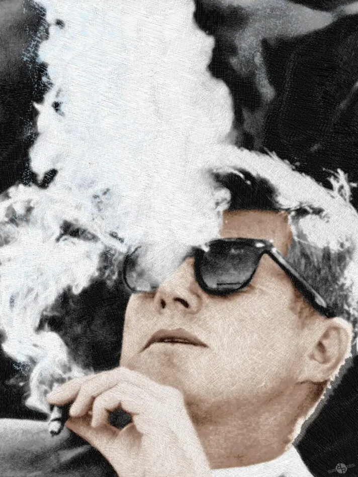 Tony Rubino painting of JFK smoking a cigar, 2016