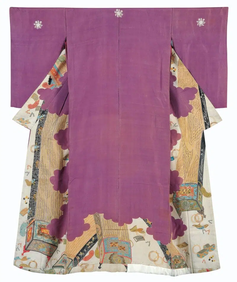 Kosode with Koto and Cloud Design and Edge Pattern, late 19th century (artist unknown)