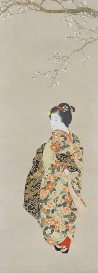 Apprentice Maiko and Cherry Tree, 1890 (detail), by Kishi Chikudō