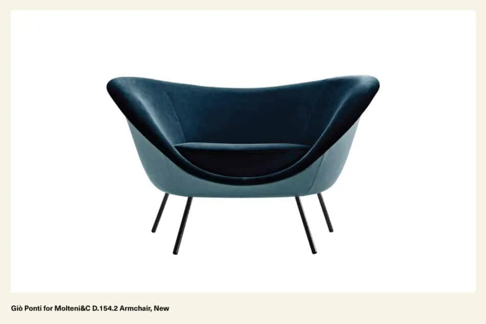 A mid-century modern armchair with curved lines designed by Giò Pont