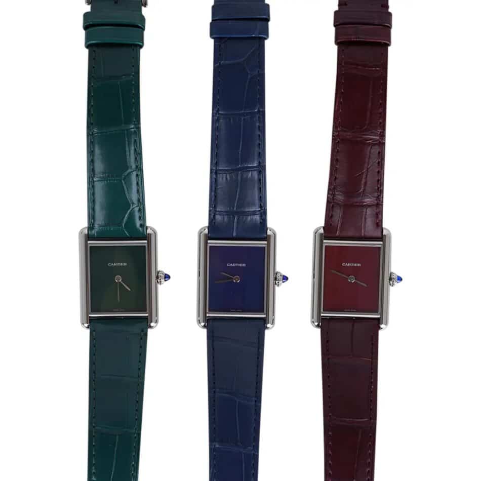 Cartier Tank Must de Cartier in green, blue or burgundy with stainless-steel case, 2021