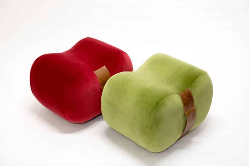 Marie Burgos Milo Bean ottoman in red and green.