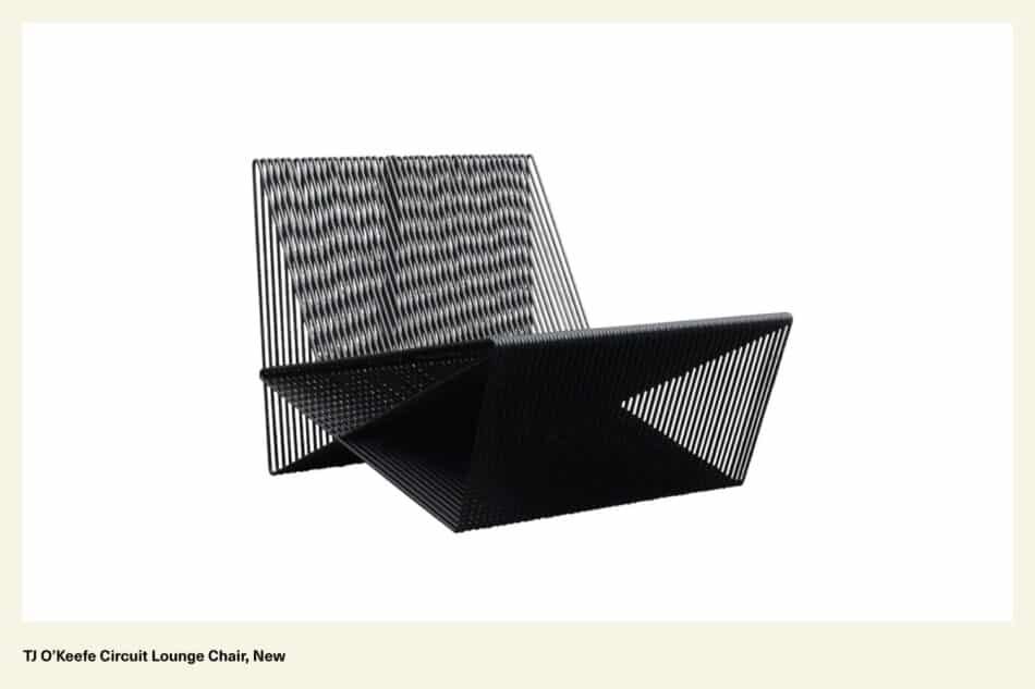 A minimalist TJ O’Keefe Circuit lounge chair with sharp angles