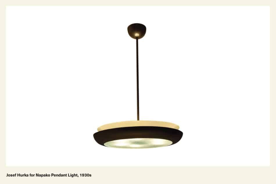 A black and gold Josef Hurka pendant light from the 1930s