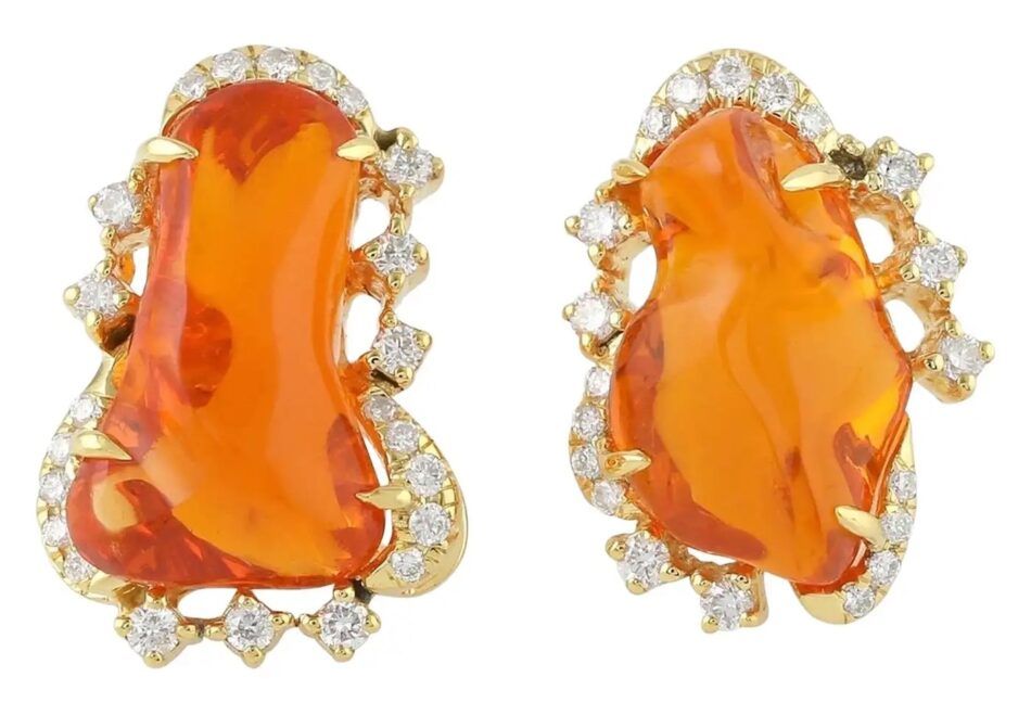 Meghna Jewels 6.43-carat fire opal and diamond stud earrings, 2020