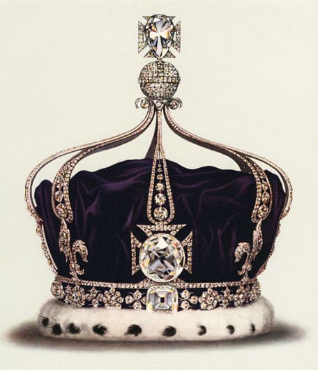 The Koh-i-Noor Diamond, as depicted in a lithograph of Queen Elizabeth's crown. 