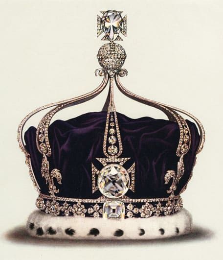 The Koh-i-Noor Diamond, as depicted in a lithograph of Queen Elizabeth's crown. 