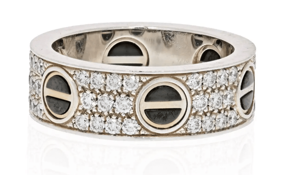 Cartier Love 18K White Gold Diamond and Black Ceramic Band Ring
