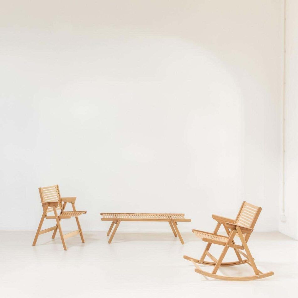 Niko Kralj Rex dining chair, daybed and rocking chair in a natural oak finish