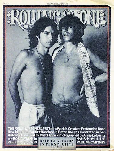 A cover of Rolling Stones magazine featuring a photograph of The Glimmer Twins by Annie Leibovitz. 