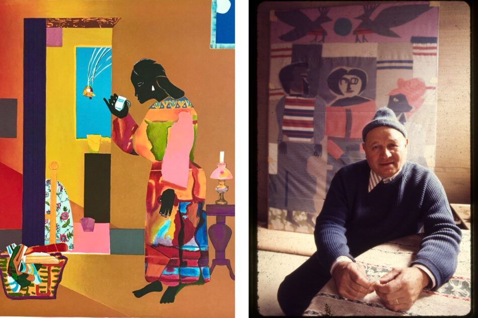 Falling Star, 1979, by Romare Bearden. Right: A portrait of Bearden in New York, 1972.