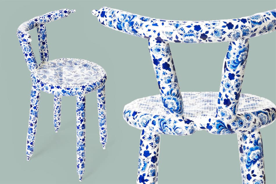 Marcel Wanders Carbon Balloon chair in a Delft blue pattern