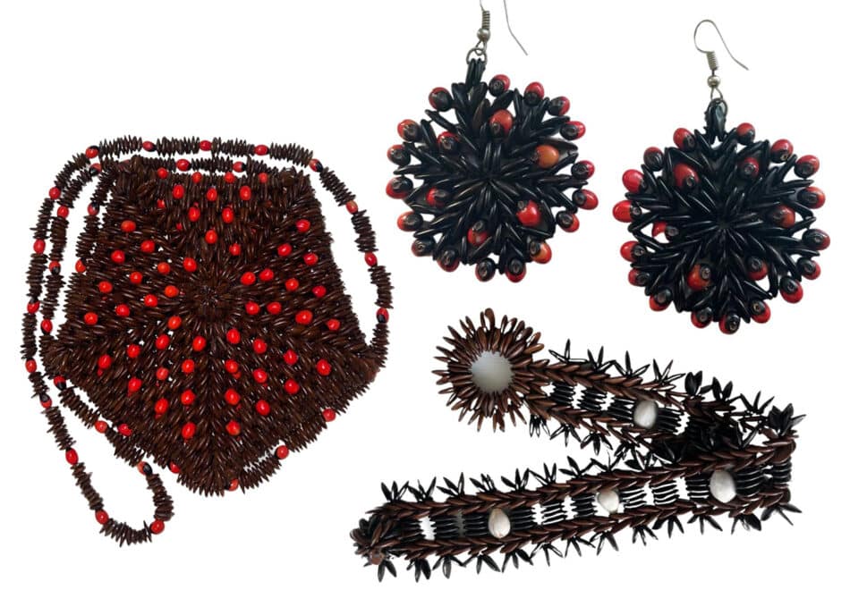 Botaniqué Studios coin purse, earrings and bracelet