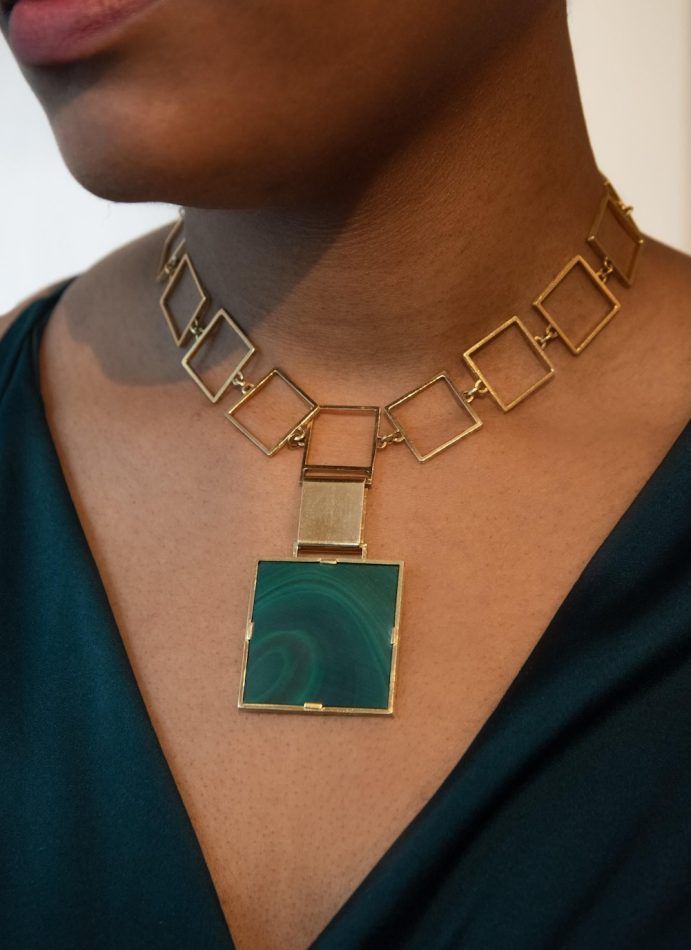 “His real passion was metalwork, and it is simply exquisite here,” Mahnaz Ispahani Bartos says of this malachite suite by Karl Stittgen.