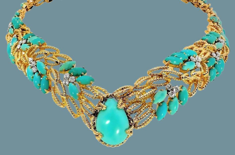 turquoise and gold cocktail necklace
