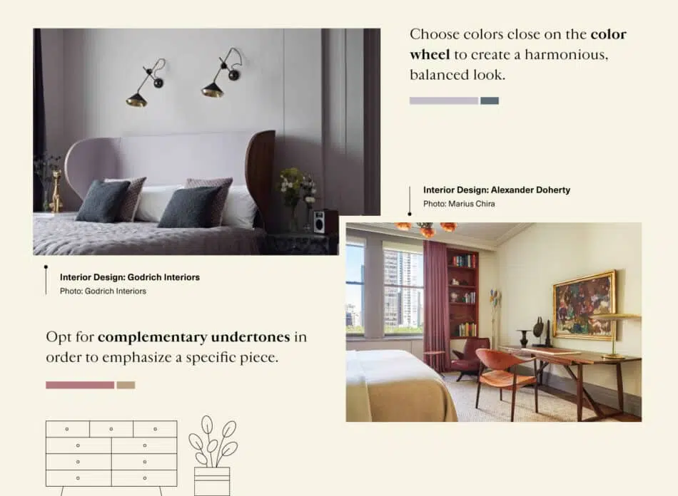 Room interiors designed by Alexander Doherty and Godrich Interiors showing examples of both harmonious and contrasting undertones