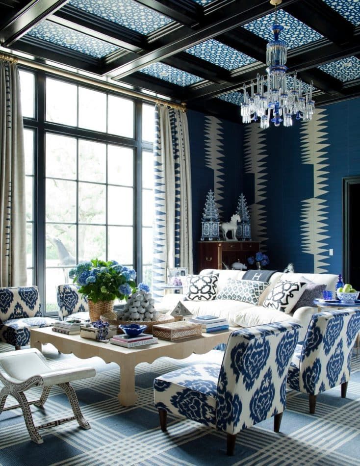 blue and white living room by Kirsten Kelli