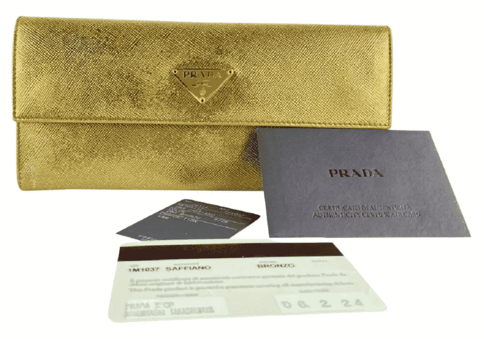 Prada Gold Saffiano Leather Flap Long Wallet