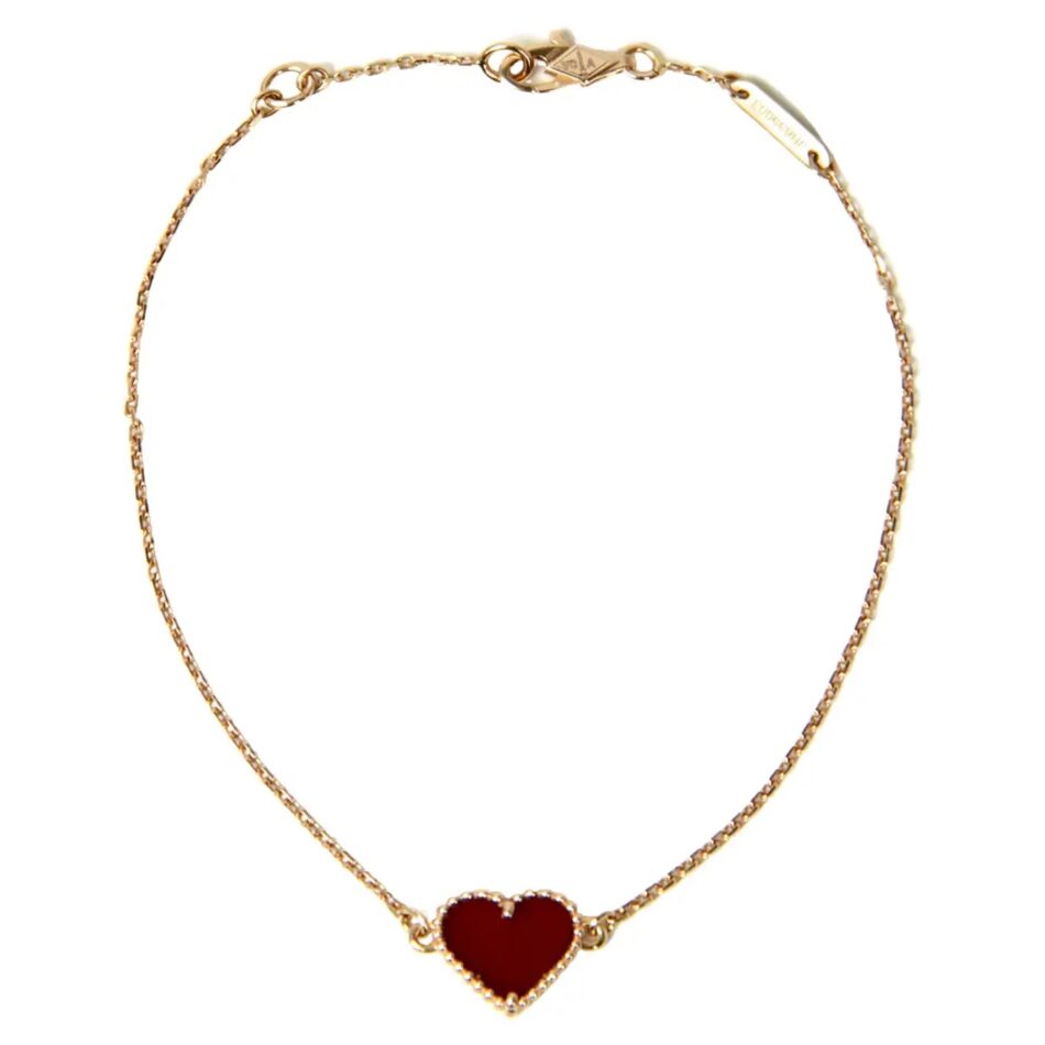 Van Cleef & Arpels rose gold and carnelian Sweet Alhambra heart bracelet, 2018-2022